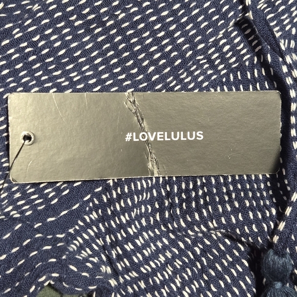 Lulus Flying Away Navy Blue Stripe Embroidered Mini Shift Dress Size Medium - Picture 11 of 12